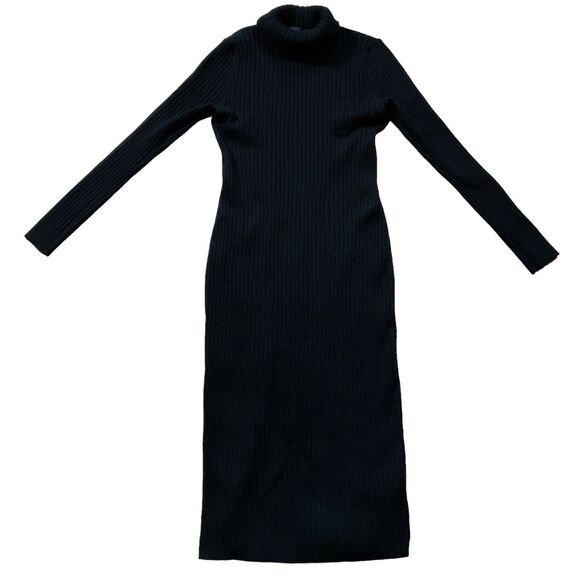 Ann Taylor Womens Dress sz XS Black Ribbed Bodycon Soft Knit Turtleneck Stretch - Picture 1 of 8